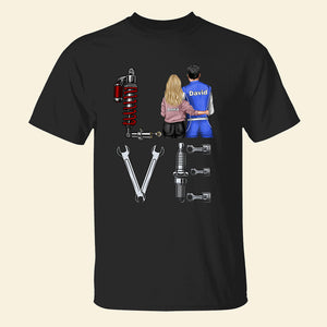 Dirt Track Racing Couple Hugging, Personalized L-O-V-E Shirt for Couples - Shirts - GoDuckee