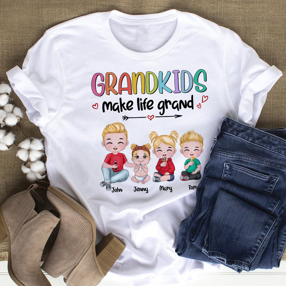 Grandkids Make Life Grand Personalized Grandma Shirt, Gift For Family - Shirts - GoDuckee