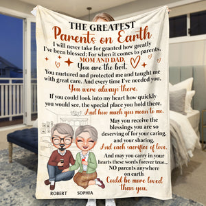 Parents The Greatest On Earth, Personalized Couple Blanket, Meaningful Gift For Mom and Dad - Blanket - GoDuckee