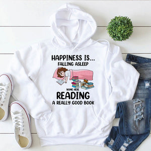 Book Happiness Is Falling Asleep Reading A Really Good Book Personalized Shirts BOOK2104 - Shirts - GoDuckee