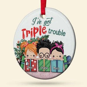 Grandma Little Trouble, Personalized Ceramic Circle Ornament - Ornament - GoDuckee