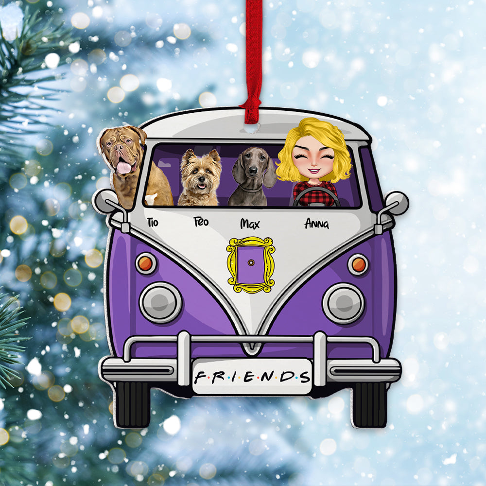 Dog Friends On Car Personalized Dogs Ornament, Christmas Tree Decor - Ornament - GoDuckee