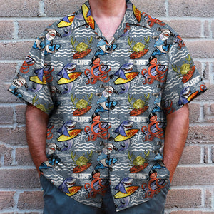 Surfing Hawaiian Shirt - Marine Animals Surfing Pattern - Hawaiian Shirts - GoDuckee