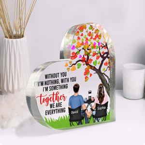 Together We Are Everything, Gift For Couple, Personalized Heart Shaped Acrylic Plaque, Couple Sitting Acrylic Plaque, Anniversary Gift - Decorative Plaques - GoDuckee