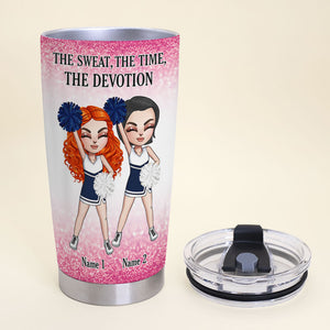 Personalized Cheerleader Friends Tumbler - The Sweat The Time The Devotion - 2 Cheerleading Girls - Tumbler Cup - GoDuckee