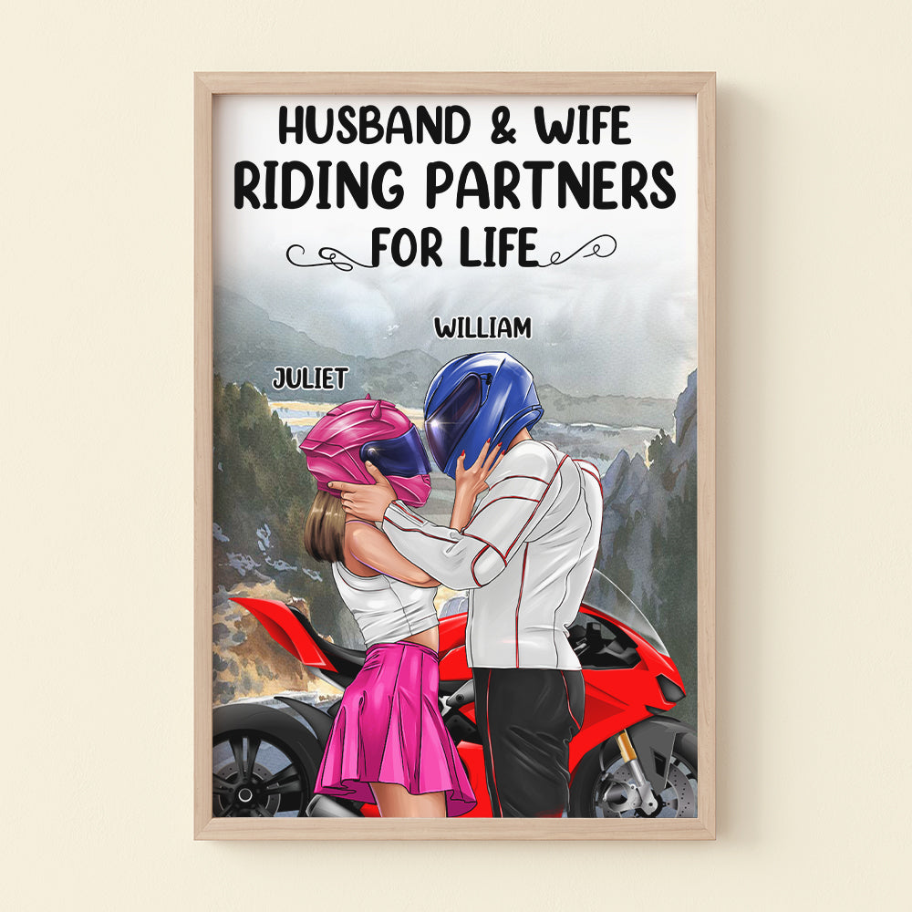 Husband And Wife Riding Partners For Life Personalized Canvas Print, Gift For Couple - Poster & Canvas - GoDuckee