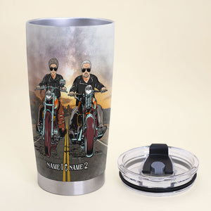 Personalized Biker Couple Tumbler Cup - We're Not The Sweet Neighbor Next Door - Tumbler Cup - GoDuckee