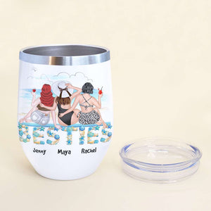 Girls Beach Trip - Personalized Wine Tumbler - Finding Friends With The Same - Beach Seamless & Leopard Theme - Wine Tumbler - GoDuckee