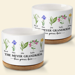Love Grows Here Personalized Plant Pot, Gift For Grandma, Flower Garden Pot - Plant Pot - GoDuckee