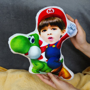 Naughty Boy With Dino ,Custom Face Pillow, Love Family - Pillow - GoDuckee