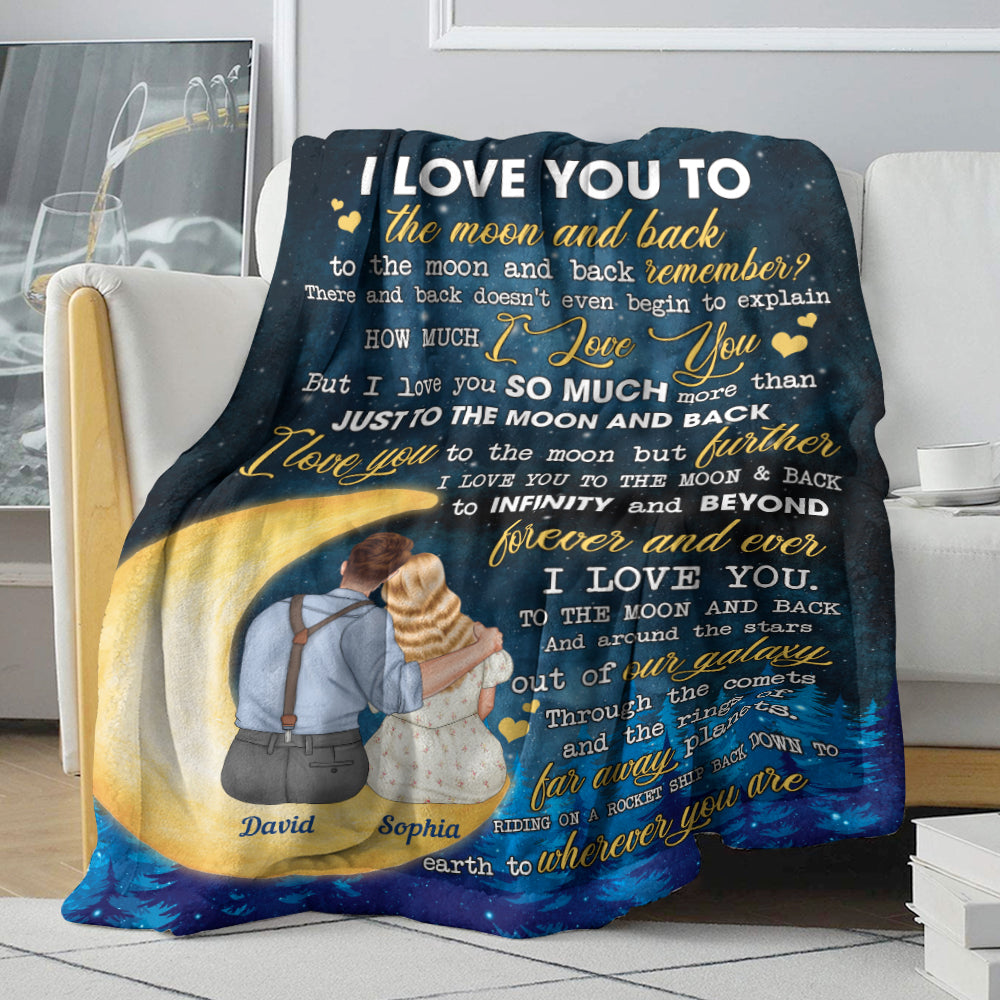 I Love You To The Moon And Back, Personalized Blanket, Gifts For Couple - Blanket - GoDuckee