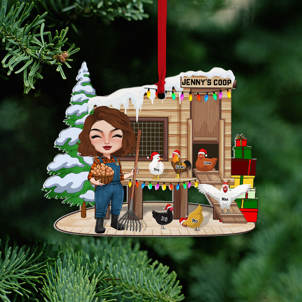 Personalized Poultry Farming Chicken Girl At The Coop Ornament, Christmas Tree Decor - Ornament - GoDuckee