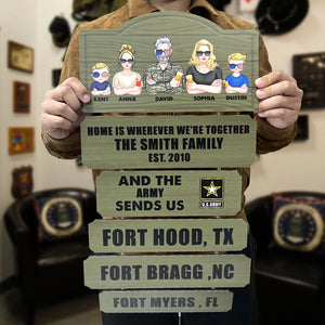 Veteran Home Is Wherever We're Together, Personalized Pallet Wood Sign, Gift for Military Family - Wood Sign - GoDuckee