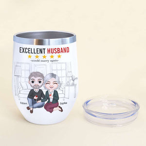 Excellent Husband Or Wife, Couple Sitting Drinking Wine Tumbler - Wine Tumbler - GoDuckee