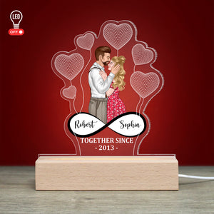 Together Since [Custom Year], Personalized 3D Led Light Wooden Base, Anniversary Gift For Him/Her, Couple Romantic Forehead Kiss - Led Night Light - GoDuckee