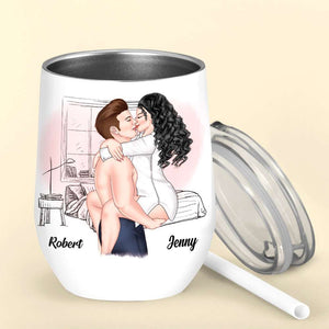 I Love You For Your Charism, But That Dick Sure Is a Bonus, Personalized Naughty Couple Wine Tumbler - Wine Tumbler - GoDuckee