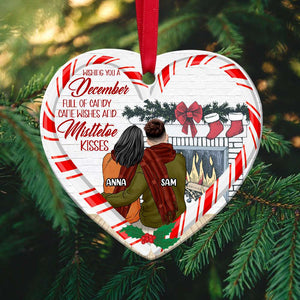 Personalized Couple Candy Cane Ornament, Wishing You A December Full Of Mistletoe Kisses - Ornament - GoDuckee