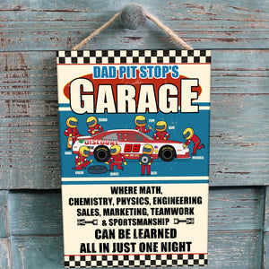 Dad Pit Stop's Garage Personalized Racing Metal Sign - Metal Wall Art - GoDuckee