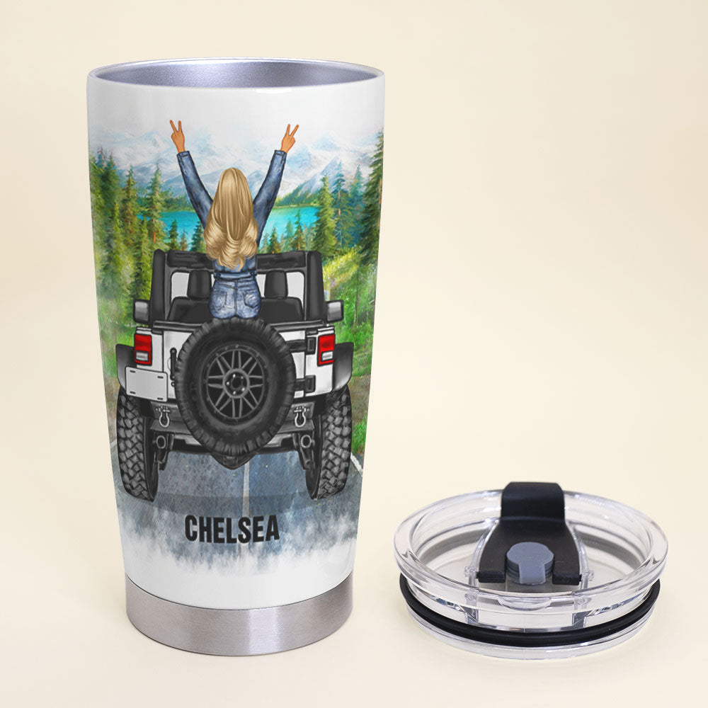 A Girl With Off-road Car Tumbler Cup - Personalized Tumbler Cup - Funny Travel Gift For Journey Girls - Tumbler Cup - GoDuckee