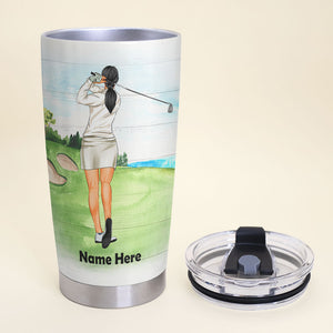 Personalized Golf Lady Tumbler - Weekend Forecast Golf With No Chance Of House Cleaning Or Cooking - Tumbler Cup - GoDuckee