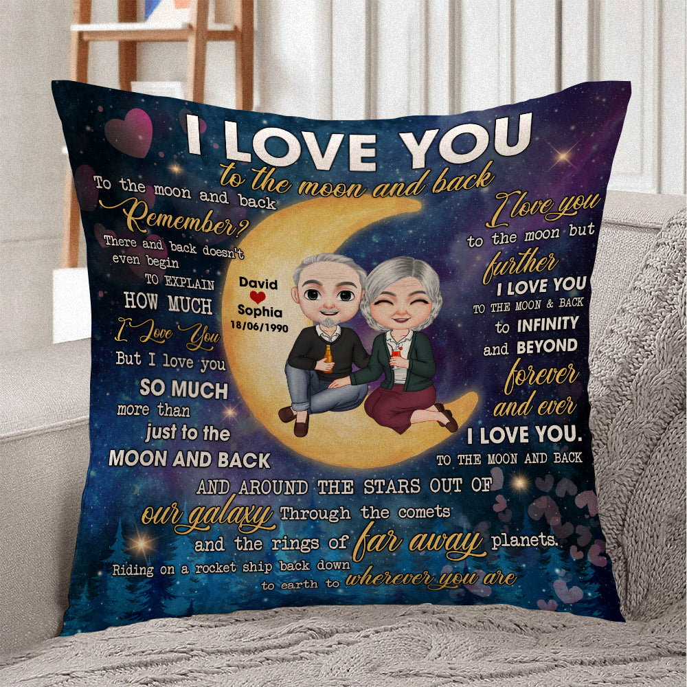 I Love You To The Moon And Back, Old Couple Drinking Pillow - Pillow - GoDuckee