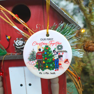 Our First Christmas Together, Personalized Circle Ceramic Ornament Gift For Couples - Ornament - GoDuckee
