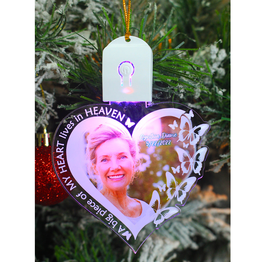 A Big Piece Of My Heart Lives In Heaven Personalized Led Acrylic Custom Shape Ornament, Christmas Gift - Ornament - GoDuckee