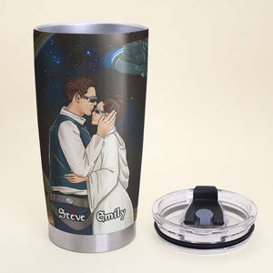 Personalized S.W Couple Tumbler - You Are The Scoundrel - Couple Hugging And Kissing Side View - Tumbler Cup - GoDuckee