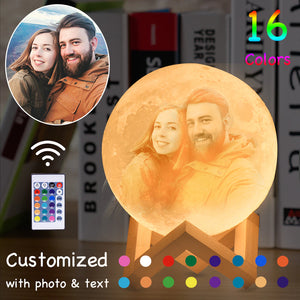 Custom Photo 3D Moon Lamp, Memory Gift For Family, Friends, Couples - Led Night Light - GoDuckee