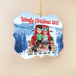 Woofy Christmas Couple and Dogs Personalized Acrylic Ornament - Ornament - GoDuckee