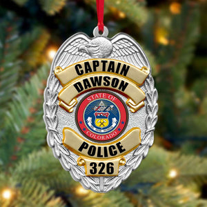 Police Badge With Custom State Seal - Personalized Acrylic Ornament - Ornament - GoDuckee