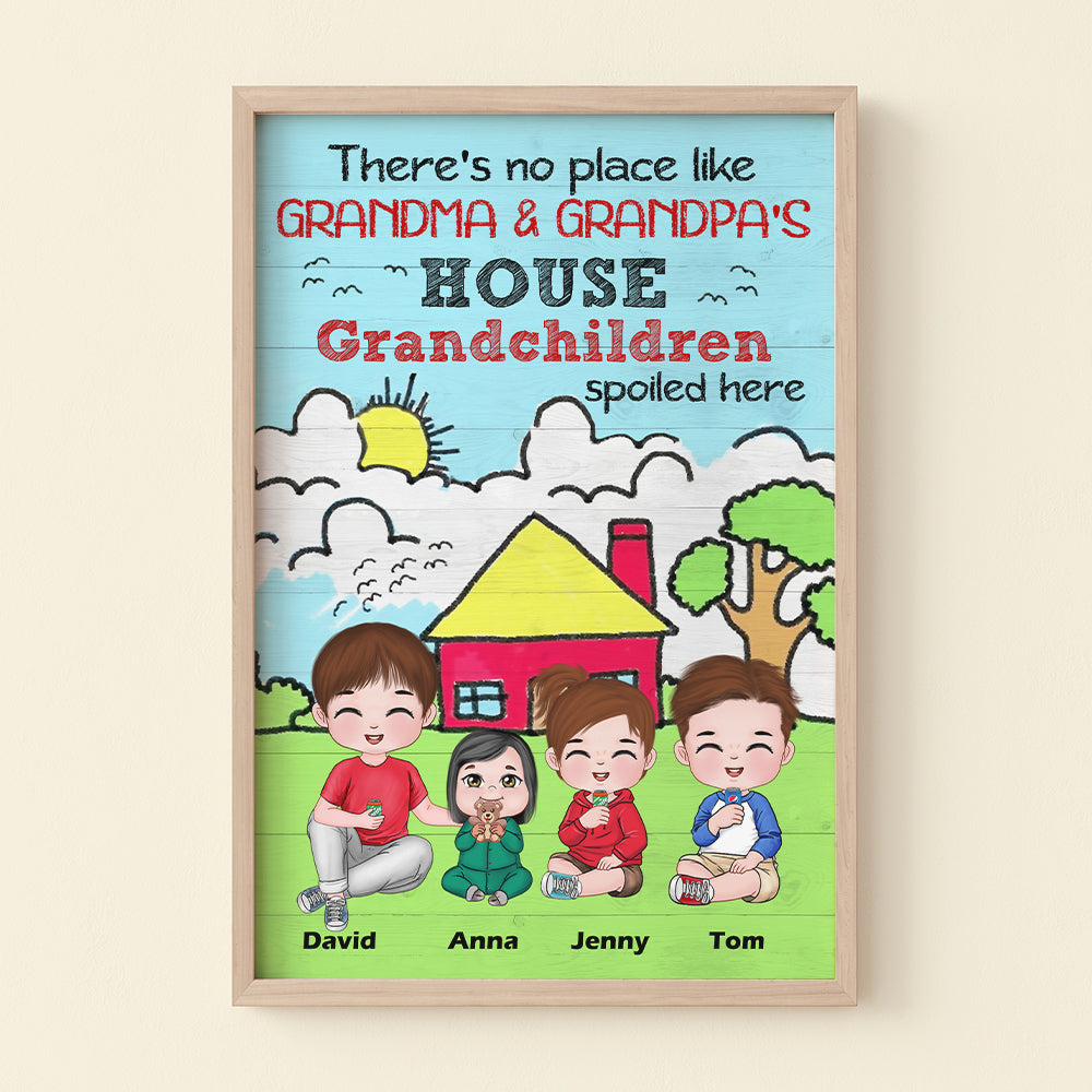 Personalized Grandma Canvas Print - There's No Place Like Grandma & Grandpa's House Grandchildren Spoiled Here - Poster & Canvas - GoDuckee