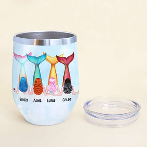 Personalized Mermaid Besties Wine Tumbler - Take Off Your Clam Bra And Shake Your Mermaid Titties - Wine Tumbler - GoDuckee