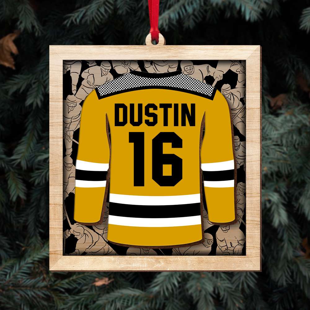 Hockey Player Jersey, Personalized Wood Ornament - Ornament - GoDuckee