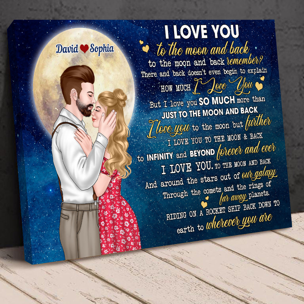 I Love You To The Moon And Back, Kissing Canvas Print Gift For Couple - Poster & Canvas - GoDuckee