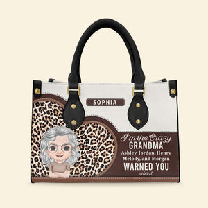 The Crazy Grandma They Warned You About, Personalized Leather Bag, Cool Grandma Leopard Bag, Gift For Grandma - Leather Bag - GoDuckee