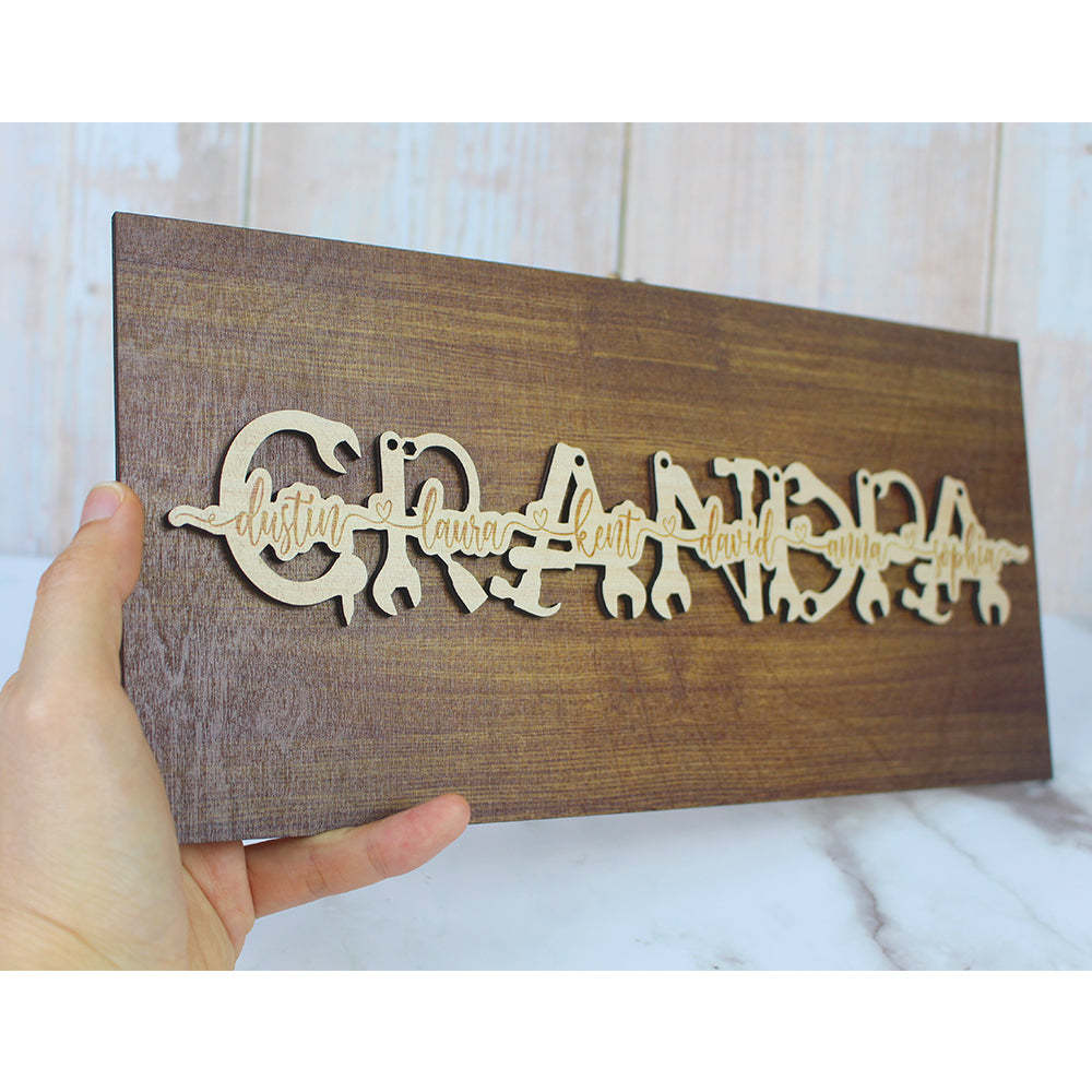 Family Personalized Layered Wood Sign Stand With Custom Title , Gift For Father's Day - Wood Sign - GoDuckee