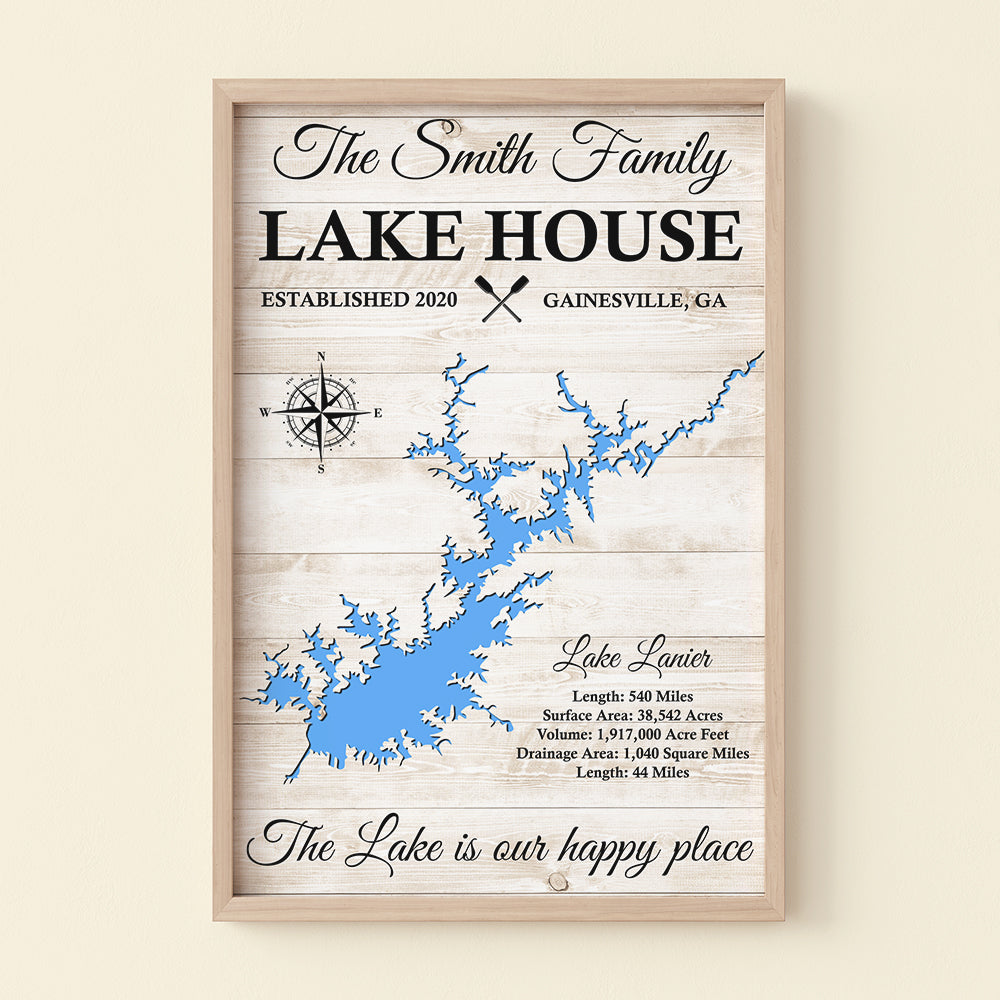 The Lake Is Our Happy Place Personalized Lake House Family Canvas Print Gift For Family - Poster & Canvas - GoDuckee