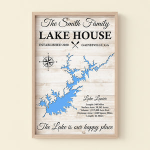 The Lake Is Our Happy Place Personalized Lake House Family Canvas Print Gift For Family - Poster & Canvas - GoDuckee