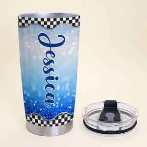 Personalized Racing Tumbler - Day Drinking Night Racing - Blue Checkered Pattern - Tumbler Cup - GoDuckee