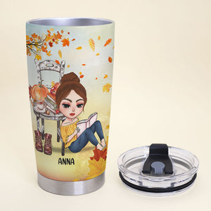 Reading Girl In Autumn, Personalized Tumbler Cup, Fall In Love With Reading - Tumbler Cup - GoDuckee