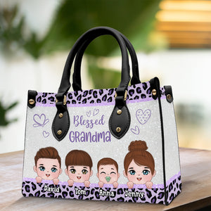 Personalized Grandma Leather Bag, Gift For Family - Leather Bag - GoDuckee