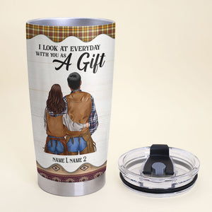 Personalized Cowboy Couple Tumbler Cup - I Look At Everyday With You As A Gift - Couple Shoulder to Shoulder - Tumbler Cup - GoDuckee