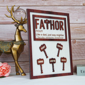 Dad Fathor Like A Dad Just Way Mightier, Personalized Layered Wood Sign Stand, Gifts for Dads - Wood Sign - GoDuckee