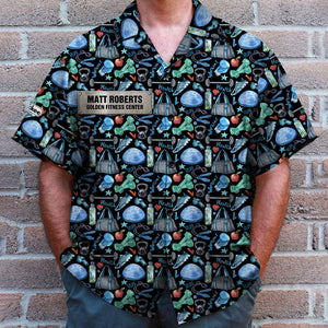 Gym Hawaiian Shirt - Custom Name - Gym Equipment Pattern - Hawaiian Shirts - GoDuckee