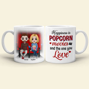 Happiness Is Popcorn Movies And The One You, Couple Cinema White Mug - Coffee Mug - GoDuckee