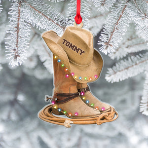 Cowboy Hat Shoes Personalized Acrylic Ornament - Ornament - GoDuckee