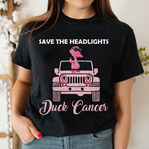 Save The Headlights - Custom Shirts - Gifts for Breast Cancer Fighters - Pink Duck Wearing Sunglasses - Shirts - GoDuckee