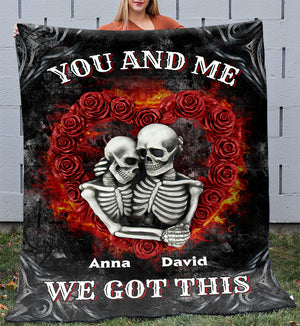 You & Me We Got This, Personalized Couple Blanket, Black Gothic Red Roses Design - Blanket - GoDuckee