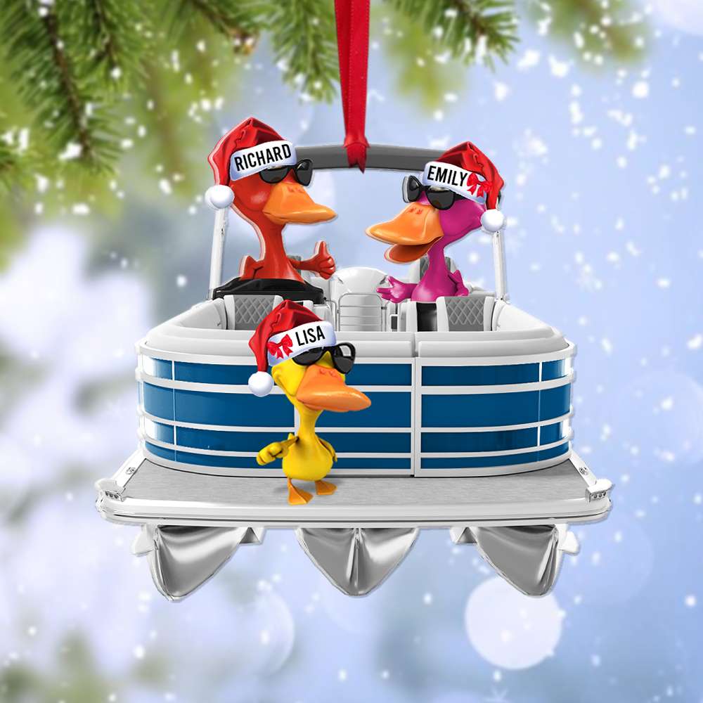 Pontoon Trip Duck Personalized Acrylic Ornament, Christmas Tree Decor - Ornament - GoDuckee